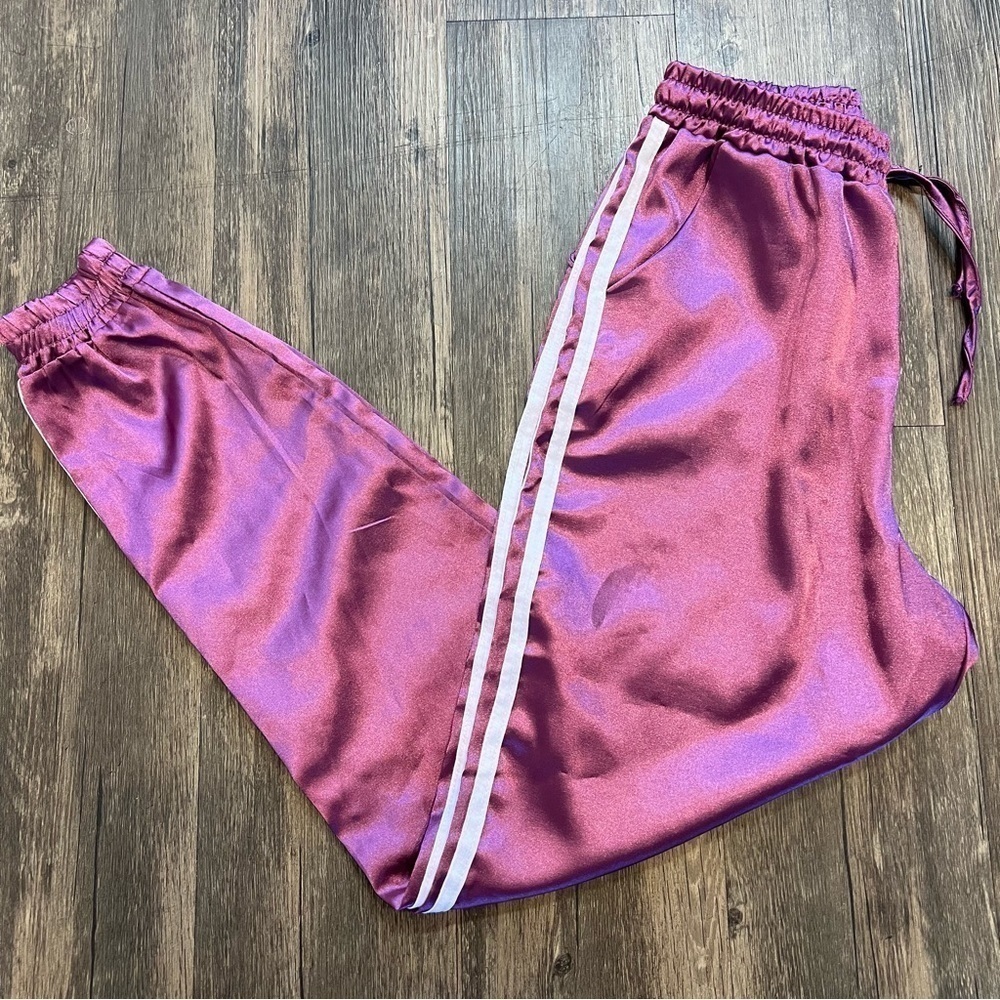 Women’s Satin Drawstring Purple Joggers Striped Size S - Picture 4 of 10